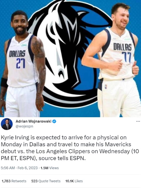 两人能兼容吗？Woj：欧文明日或去达拉斯体检 周四打快船迎首秀