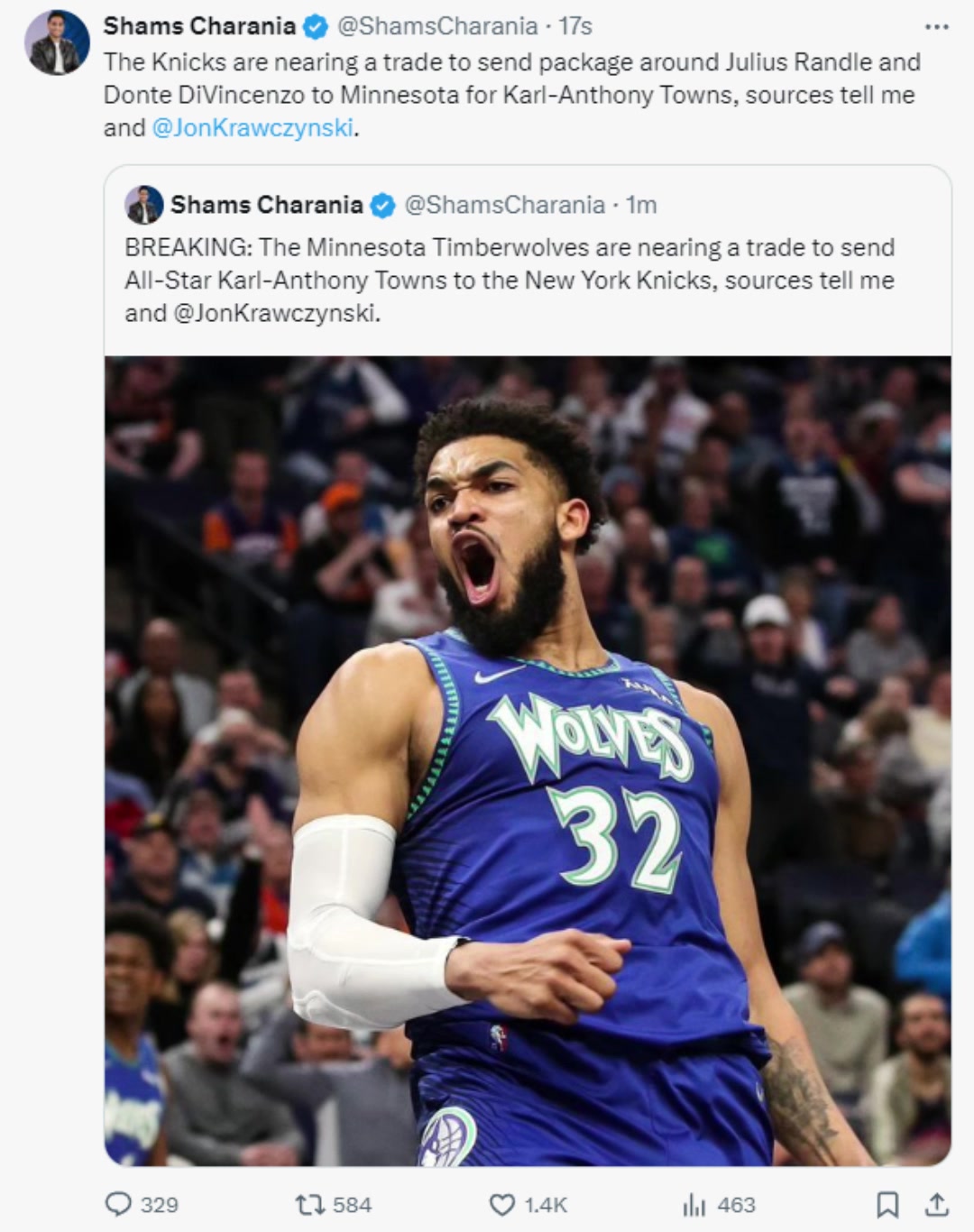 ????炸裂交易！Shams：唐斯被送至尼克斯！换来兰德尔等人