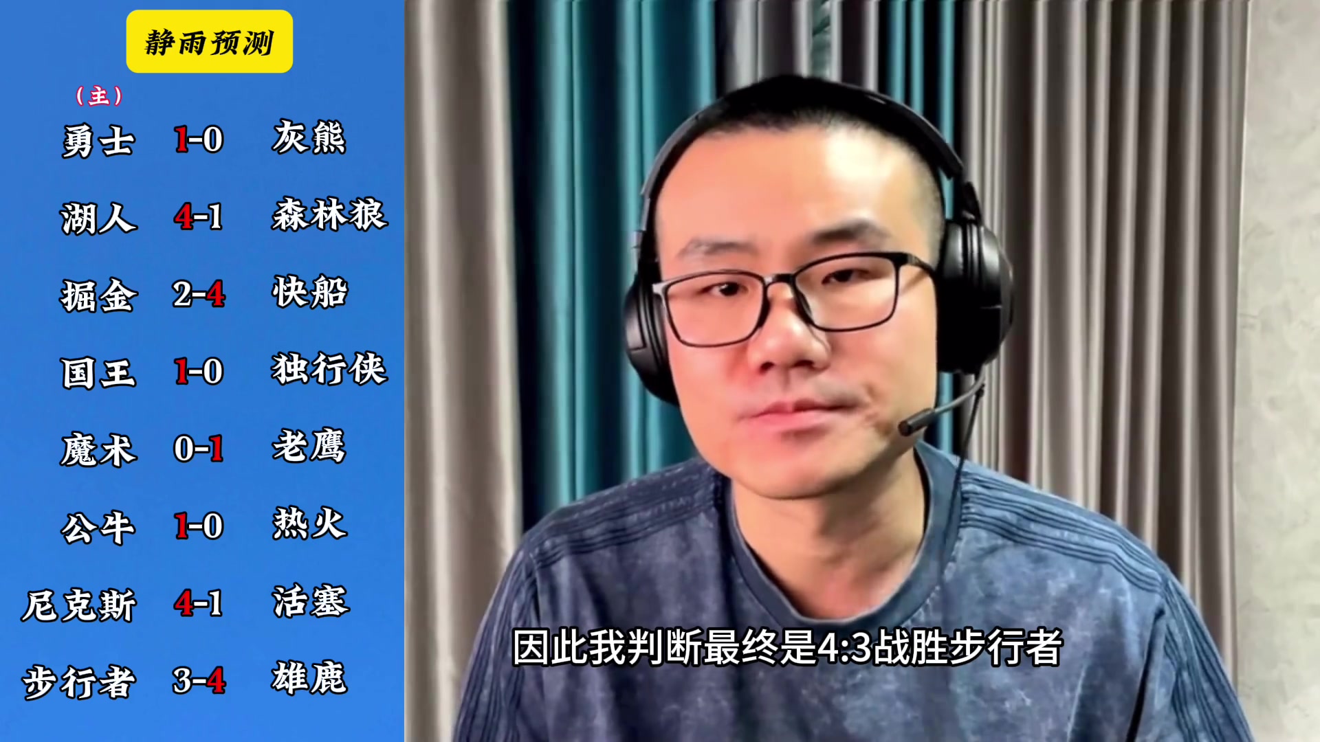 你同意吗？静雨对东西部季后赛球队的预测：勇赢熊 湖船尼鹿晋级