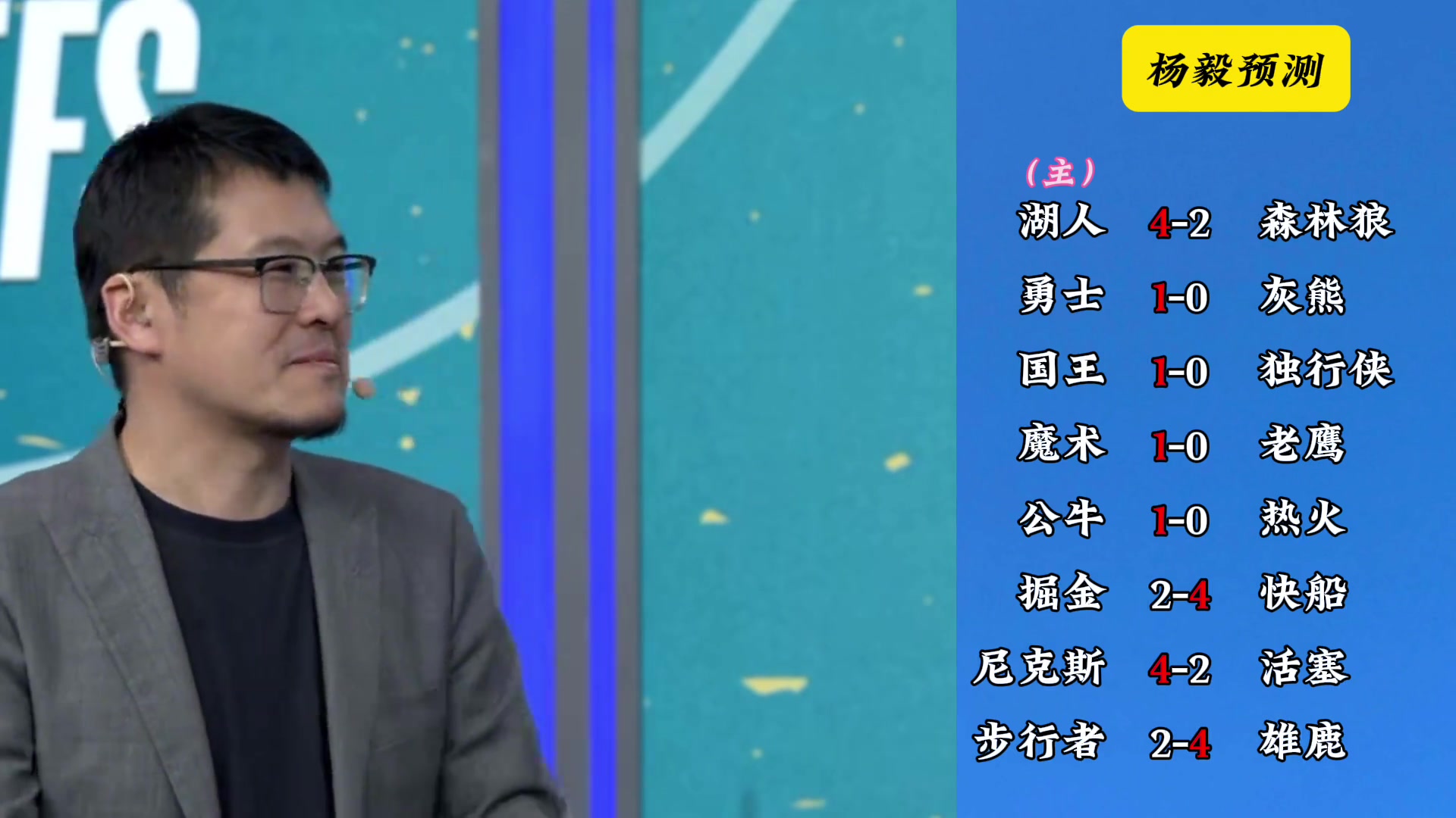 明灯来了！看看杨毅的季后赛预测：湖人4-2狼 快船4-2掘金