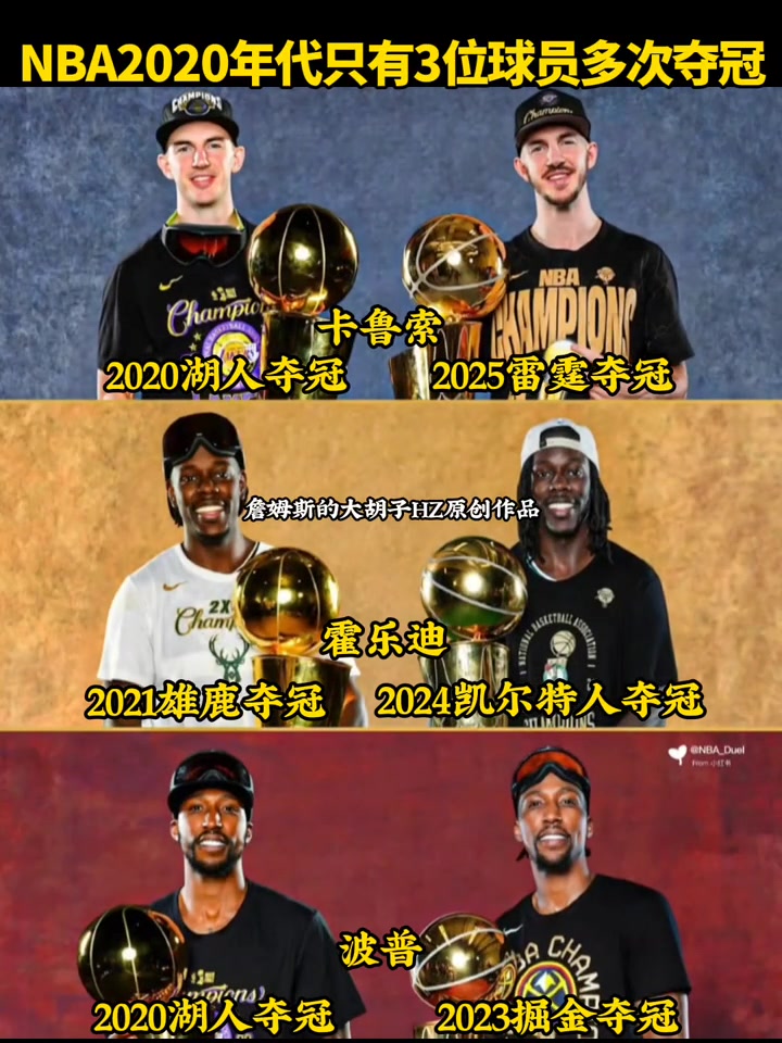 NBA2020年代只有3位球员多次夺冠，其中两位湖人出品