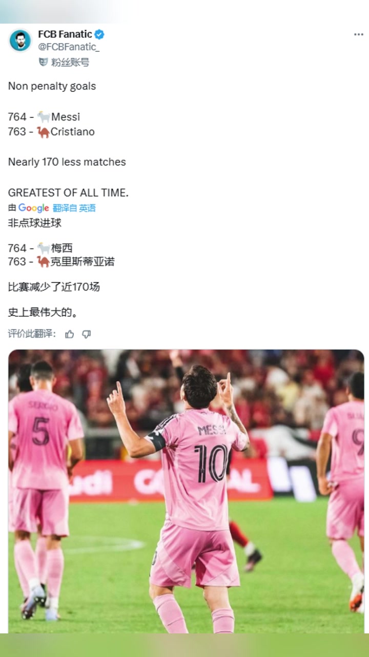 梅西超越C罗，成为史上非点球进球最多的球员
