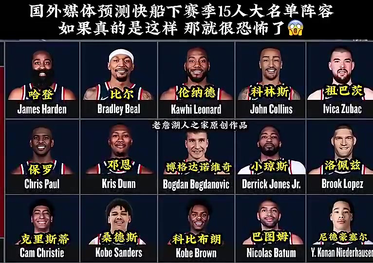 预测成真！保罗比尔加盟后，快船下赛季15人名单，太恐怖了