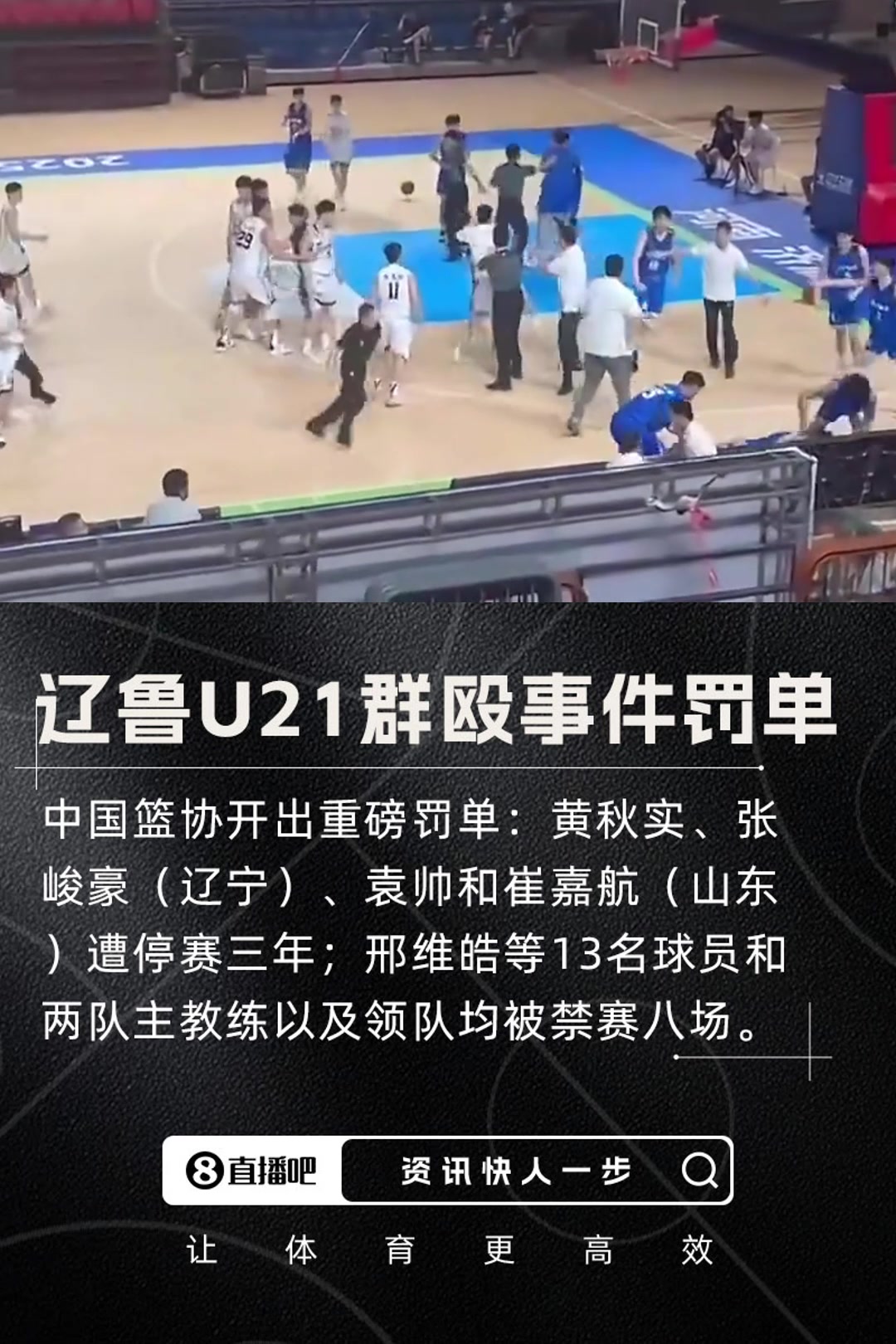 重罚！?辽鲁U21群殴处罚结果：黄秋实等4人停赛3年，17人禁赛8场